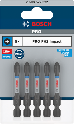 ดอกไขควงกระแทก PRO Phillips, PH2, 55 มม., 5 ชิ้น ดอกสว่านกระแทก Bosch PRO PH2 แพ็ค 5 ดอก.