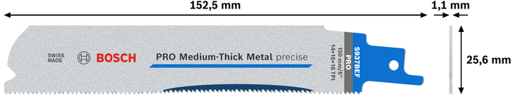 ใบเลื่อยโลหะ Bosch PRO Medium-Thick Metal ที่แม่นยำ S937BEF ขนาด 150 มม.