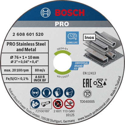 PRO Stainless Steel and Metal ใบตัดโลหะและสแตนเลส Bosch PRO 76x1x10 มม.