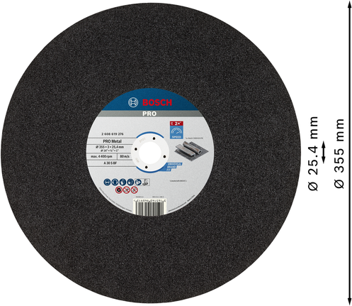 ใบตัดโลหะ Bosch PRO 355 มม. สำหรับงานโลหะ.