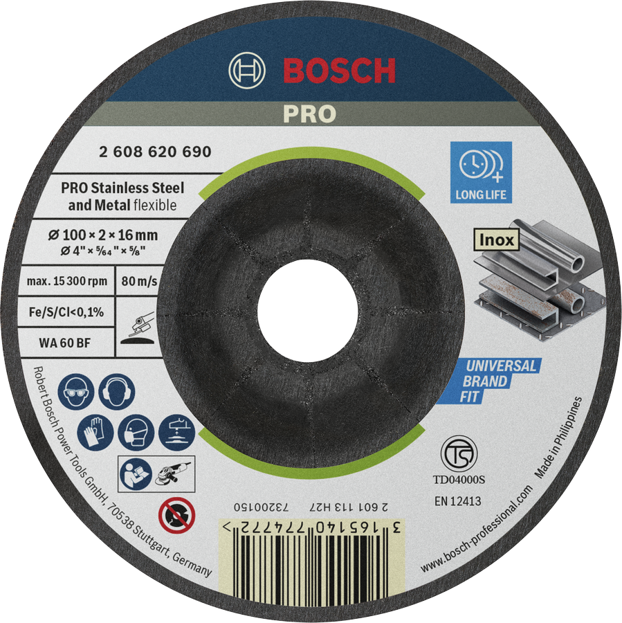 แผ่นเจียรแบบกึ่งยืดหยุ่น Bosch PRO สำหรับสแตนเลส