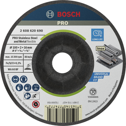 แผ่นเจียรแบบกึ่งยืดหยุ่น Bosch PRO สำหรับสแตนเลส
