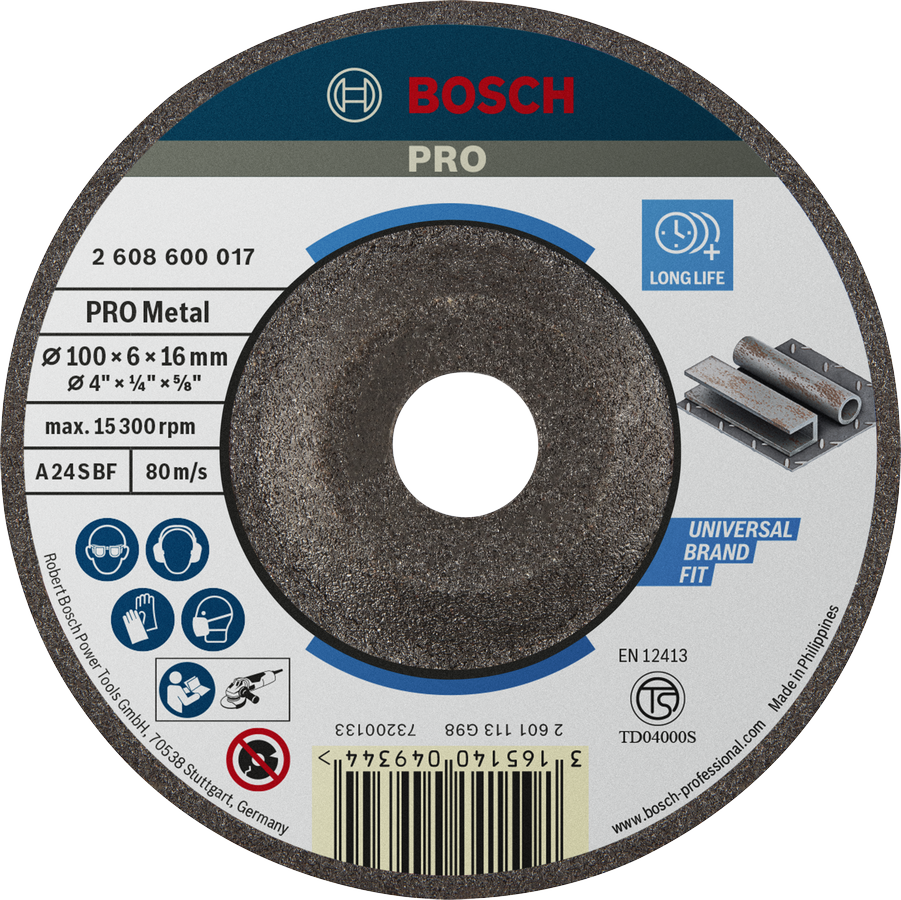 แผ่นเจียรโลหะ Bosch PRO ขนาด 100 x 6 x 16 มม. สำหรับงานโลหะ