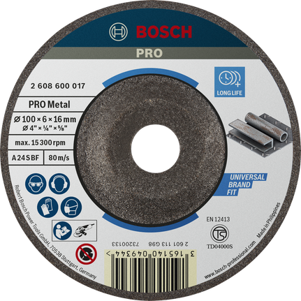 แผ่นเจียรโลหะ Bosch PRO ขนาด 100 x 6 x 16 มม. สำหรับงานโลหะ