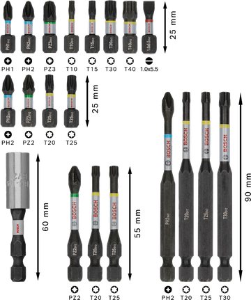 ชุดดอกไขควง PRO Impact 20 ชิ้น ชุดดอกไขควงกระแทก Bosch PRO 20 ชิ้น แบ่งตามสี.