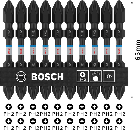 ดอกสว่านกระแทก Bosch PRO PH2 2 หัว ขนาด 65 มม. บรรจุ 10 ดอก.