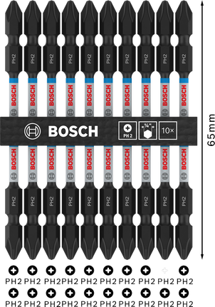 ชุดดอกสว่านกระแทก Bosch PRO 2 หัว PH2 110 มม. สำหรับไม้เนื้ออ่อนและสแตนเลส.