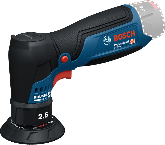 เครื่องขัดแบบสุ่มวงโคจร Bosch GEX 12V-77 พร้อมมอเตอร์ไร้แปรงถ่าน.