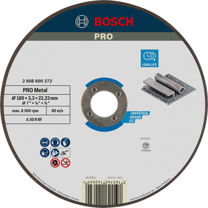 PRO Metal ใบตัดโลหะ Bosch PRO 180 x 3 x 22.23 มม. อายุการใช้งานยาวนาน
