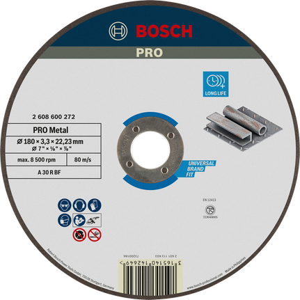 ใบตัดโลหะ Bosch PRO 180 x 3 x 22.23 มม. อายุการใช้งานยาวนาน.