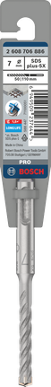 ดอกสว่านเจาะกระแทก PRO SDS plus-5X, ขนาด 7 x 50 x 110 มม. ดอกสว่าน Bosch PRO SDS plus-5X 7×50×110 มม.