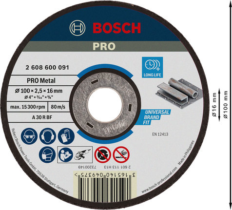 แผ่นตัดโลหะ Bosch PRO ขนาด 100 x 2.5 x 16 มม.