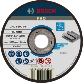 ใบตัดโลหะ Bosch PRO 100 x 2.5 x 16 มม. อายุการใช้งานยาวนาน.