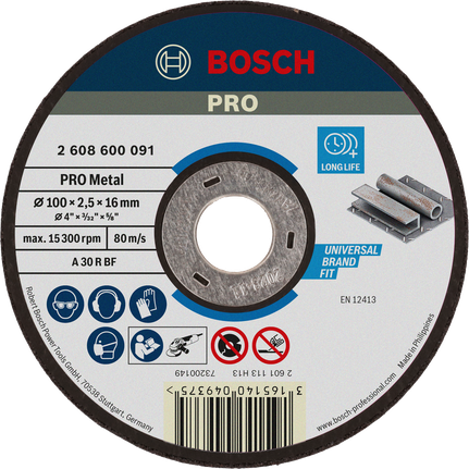 แผ่นตัดโลหะ Bosch PRO ขนาด 100 x 2.5 x 16 มม.