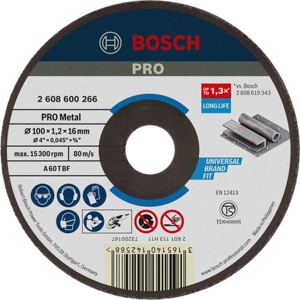 แผ่นตัดโลหะ Bosch PRO ขนาด 100 x 1.2 x 16 มม. อายุการใช้งานยาวนาน