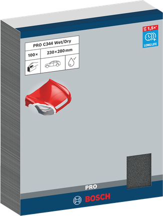 กระดาษทรายขัดด้วยมือ PRO C344 wet and dry, 230 x 280 มม., G100, 100 ชิ้น แผ่นขัดเปียกและแห้ง Bosch PRO C344 230 x 280 มม.