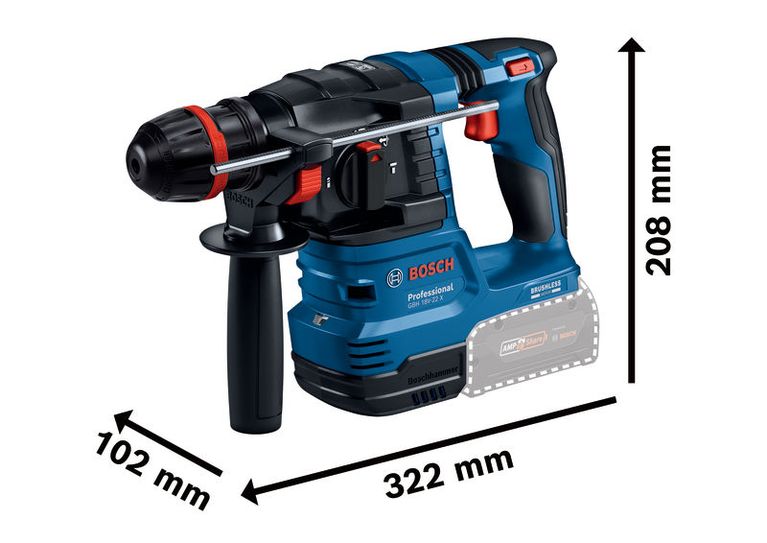 สว่านโรตารี่ Bosch GBH 18V-22 X มีขนาดมิติ.