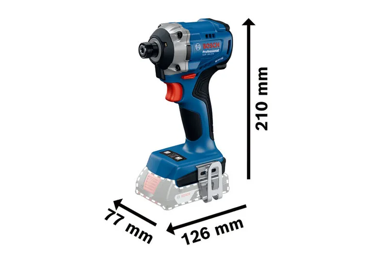 ไขควงกระแทก Bosch GDR 18V-215 พร้อมด้ามจับดอกสว่านยาว และขนาดมิติ.
