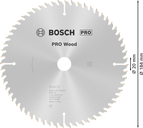 ใบเลื่อยวงเดือนไม้ Bosch PRO ขนาด 184 มม. เพื่อการตัดไม้ที่แม่นยำ.