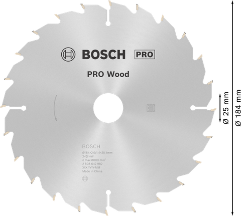 ใบเลื่อยวงเดือน PRO Wood, 184 x 2 x 25 มม. ใบเลื่อยวงเดือน PRO Wood, 184 x 2 x 25 มม.