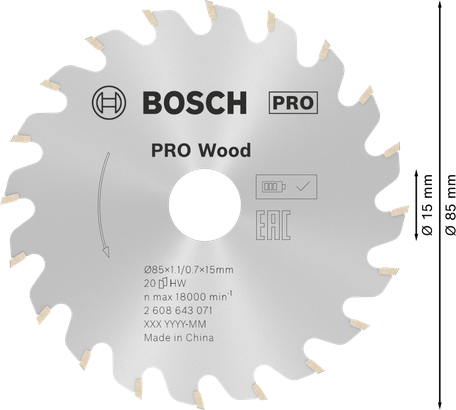 ใบเลื่อยวงเดือน Bosch PRO Wood ขนาด 85มม. 20 ฟัน