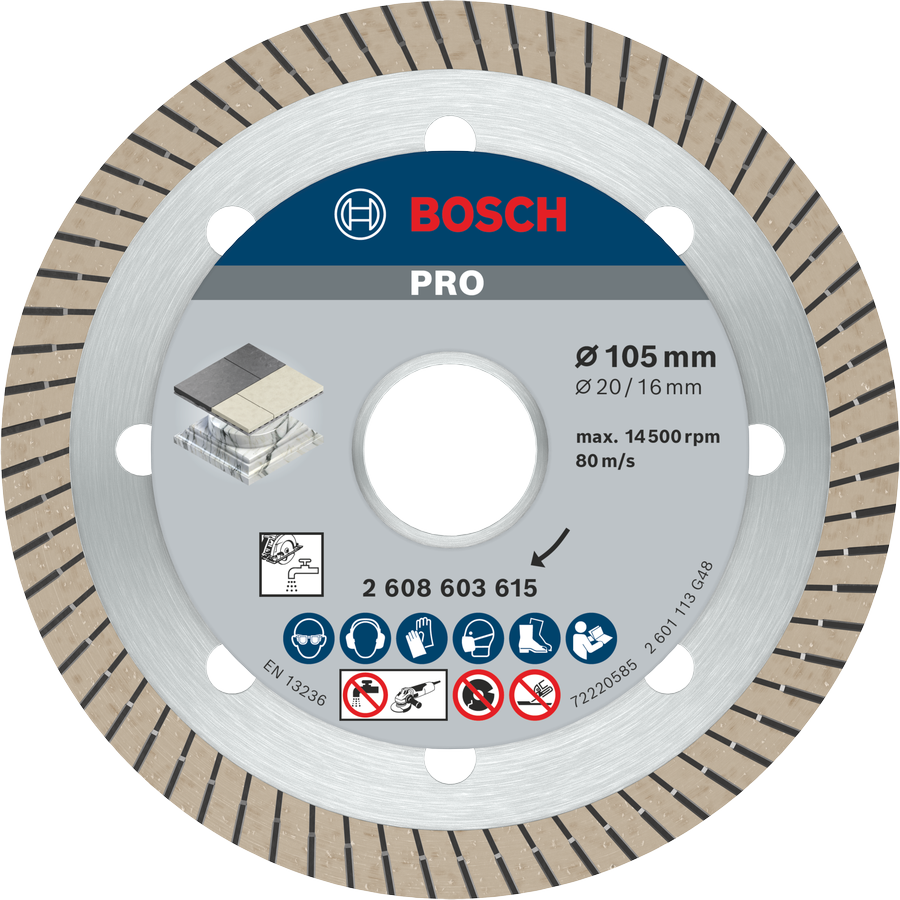 ใบตัดเพชรเซรามิก Bosch PRO ขนาด 105 มม. สำหรับการตัดกระเบื้อง.