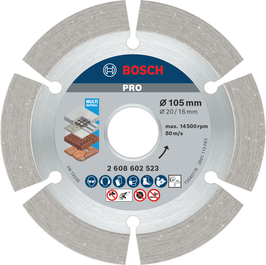 ใบตัดเพชร Bosch PRO Multi Material ขนาด 105 มม. สำหรับตัดวัสดุต่างๆ.