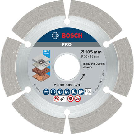 ใบตัดเพชร Bosch PRO Multi Material ขนาด 105 มม. สำหรับตัดวัสดุต่างๆ.