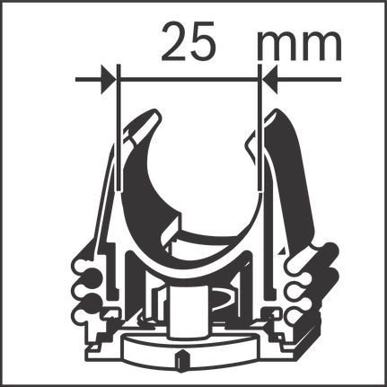 คนติดตั้งคลิปท่อขนาด 25 มม. ด้วยมือทั้งสองข้าง.