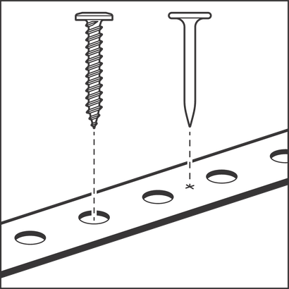 Object #200478403: GNB_fixing_elements_PRO_FMS-19_1600A032GL_fastening_types สกรูจัดตำแหน่งให้ตรงกับรูในสายรัดโลหะ ตะปูวางไม่ตรงตำแหน่งถัดจากส่วนทึบ