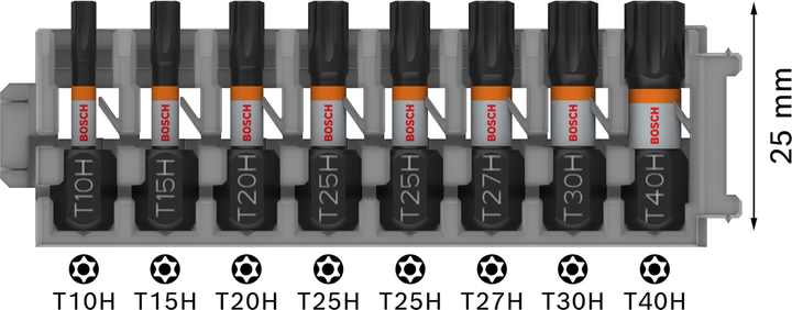 PRO Impact TH ชุดดอกสว่านกระแทก Bosch PRO TH Impact Bits T10H ถึง T40H ขนาด 25 มม. จำนวน 8 ชิ้น