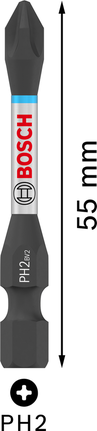 ดอกไขควงกระแทก PRO Phillips, PH2, 55 มม., 15 ชิ้น ดอกไขควงกระแทก Bosch PRO Phillips PH2 55มม. สำหรับขันสกรู.