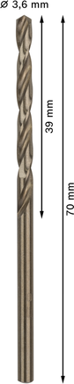 เกลียวดอกสว่าน PRO Stainless Steel HSS-Co 3.6 x 39 x 70 มม. 10 ชิ้น เกลียวดอกสว่าน PRO Stainless Steel HSS-Co 3.6 x 39 x 70 มม. 10 ชิ้น