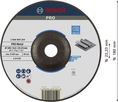 ใบเจียรโลหะ Bosch PRO A 24 S BF ขนาด 180 มม. สำหรับโลหะ.