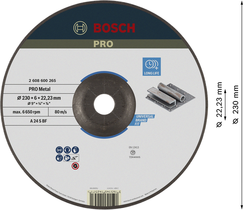 ใบเจียรโลหะ Bosch PRO 230 x 6 มม. อายุการใช้งานยาวนาน.