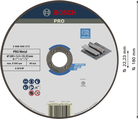PRO Metal ใบตัดโลหะ Bosch PRO ขนาด 180 มม. เพื่ออายุการใช้งานยาวนาน