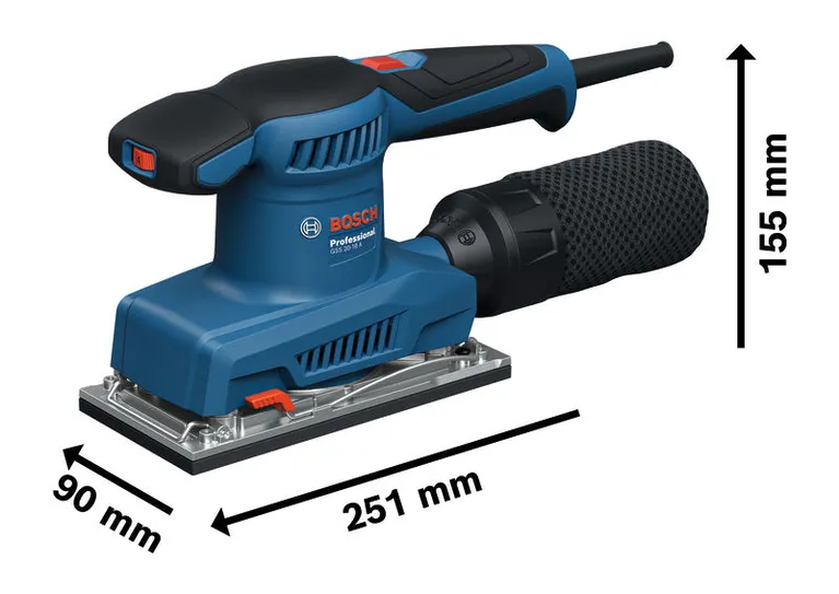 Bosch GSS 20-18 เครื่องขัดกระดาษทรายแบบสั่นสะเทือนพร้อมถุงเก็บฝุ่น.
