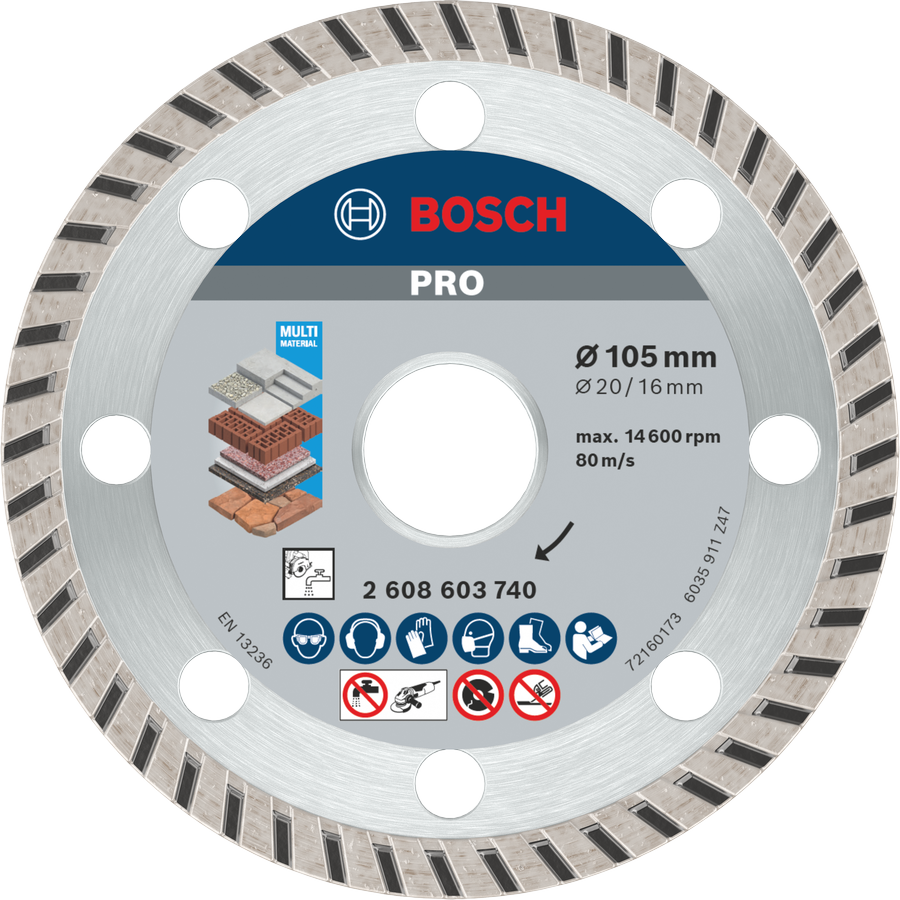 ใบตัดเพชร Bosch PRO Multi Material ขนาด 105มม. สำหรับการตัด.