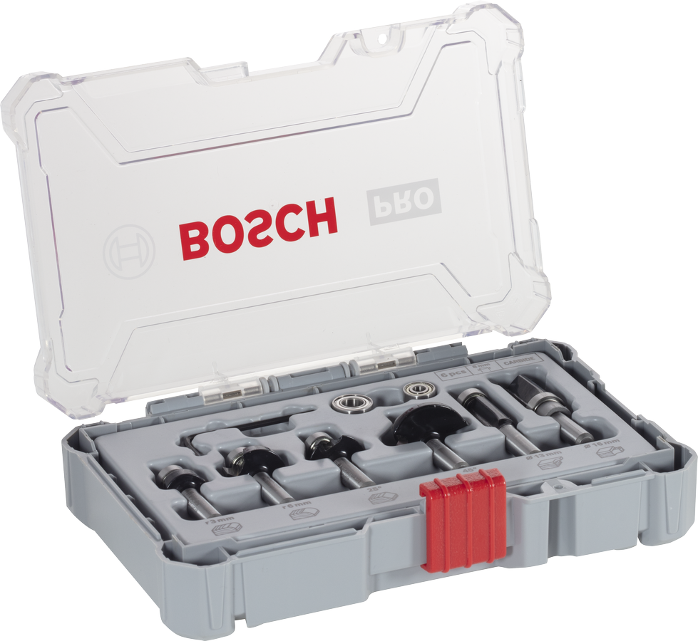 ชุดดอกกัดและแต่งขอบ Bosch PRO Router Bit ขนาด 8 มม. จำนวน 6 ชิ้น.