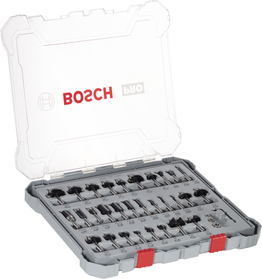 ชุดดอกเราเตอร์ Bosch PRO คละแบบ แกน 8 มม. 30 ชิ้น.