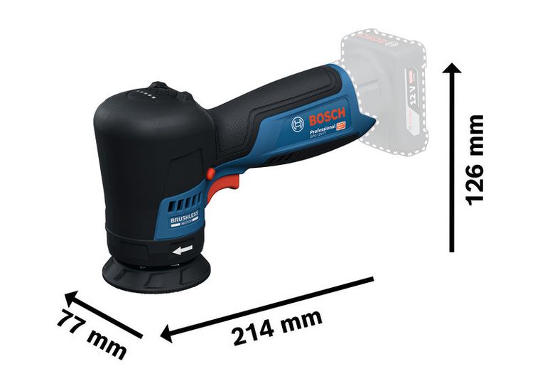 เครื่องขัด Bosch GPO 12V-77 ที่มีดีไซน์ไร้แปรงถ่านขนาดกะทัดรัด.