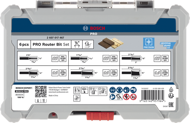 ดอกเร้าเตอร์ PRO ชุดตรง ก้าน 1/4 นิ้ว 6 ชิ้น ชุดดอกเราเตอร์ Bosch PRO แบบตรง ก้าน 1/4″ 6 ชิ้น.