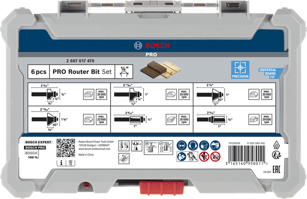 ชุดดอกเร้าเตอร์ PRO ชุดดอกกัดและแต่งขอบ Bosch PRO ก้าน 1/4″ 6 ชิ้น