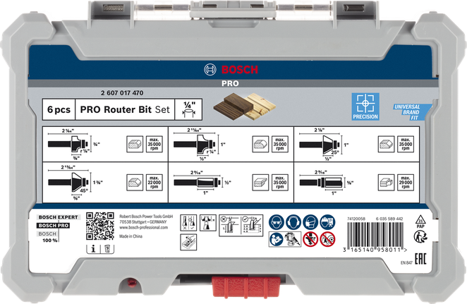 ชุดดอกกัดและแต่งขอบ Bosch PRO ก้าน 1/4″ 6 ชิ้น.