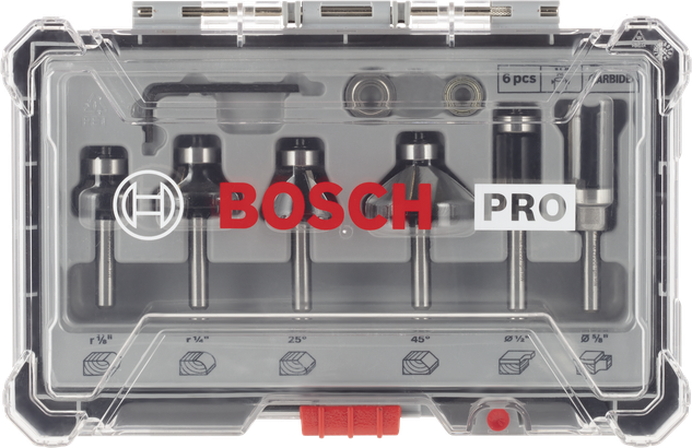 ชุดดอกเร้าเตอร์ PRO ชุดดอกกัดและแต่งขอบ Bosch PRO ก้าน 1/4″ 6 ชิ้น