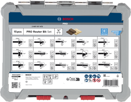 ชุดดอกเราเตอร์ Bosch PRO 1/4″ 15 ชิ้น.