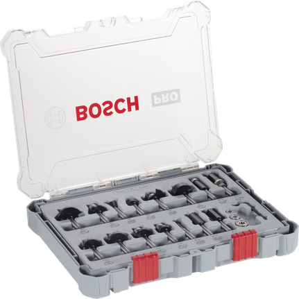 ชุดดอกกัดเราเตอร์ Bosch PRO คละแบบ แกน 1/4 นิ้ว จำนวน 15 ชิ้น.