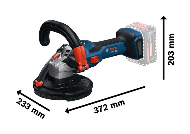 เครื่องเจียร์คอนกรีต Bosch GBR 18V-15 S มีขนาดมิติ.