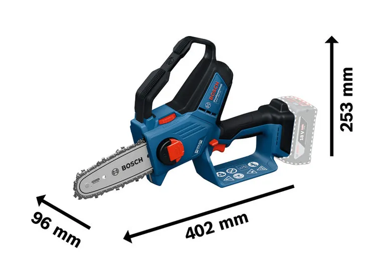 เลื่อยตัดกิ่งไม้ไร้สาย Bosch GKE 18V-15 พร้อมขนาด.