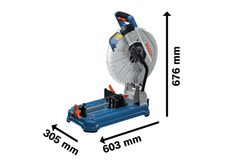 เครื่องตัดเหล็ก Bosch GCD 18V-355 ตามขนาดที่แสดง.
